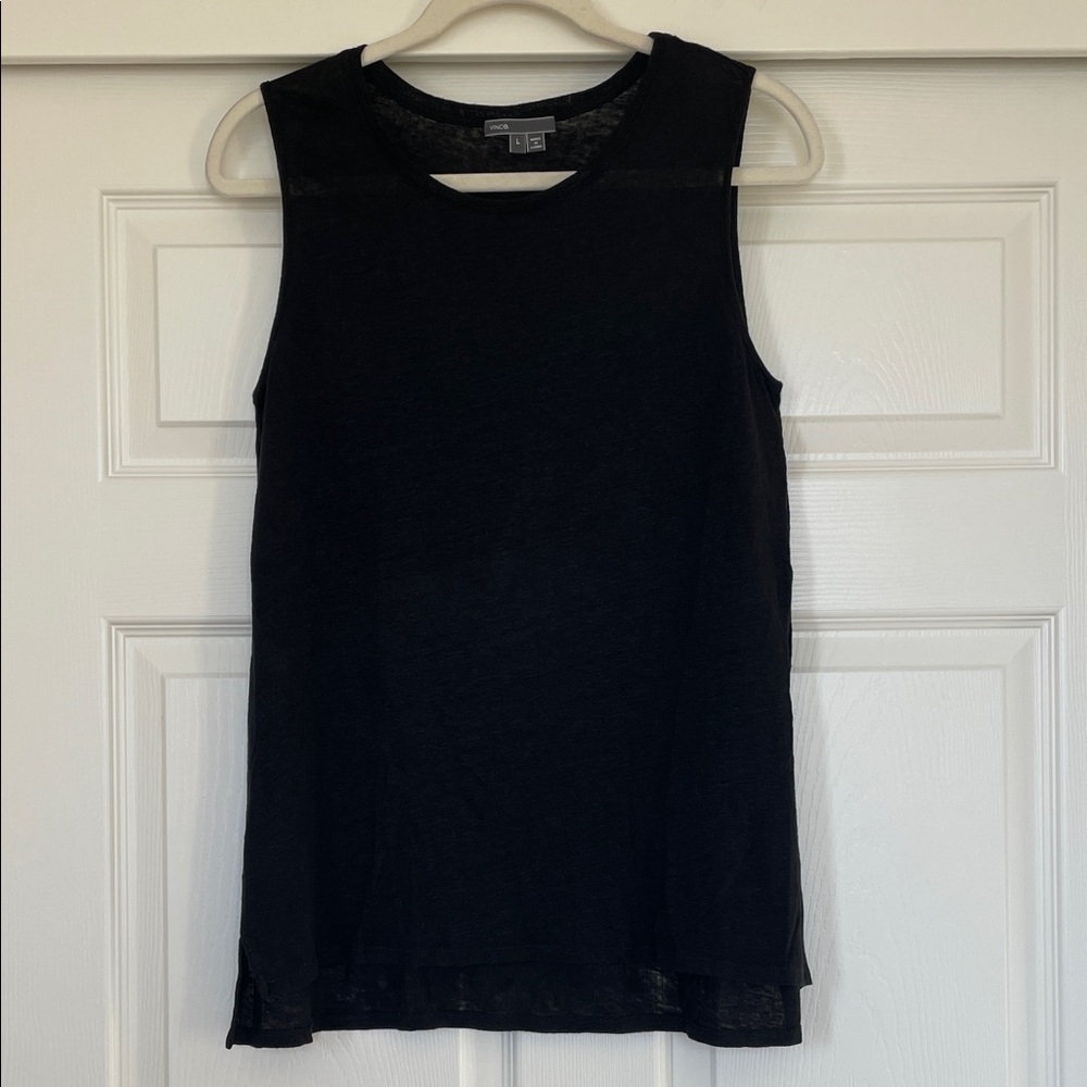 Vince 100% Linen Lightweight Flowy Black Tank Top Women's L
